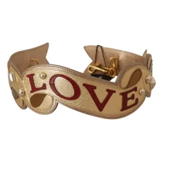Guld Læder LOVE Patch Taske Strop