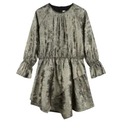 Gylden Metallic Kjole med Flæsedetaljer