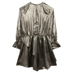 Gylden Metallic Kjole med Flæsedetaljer