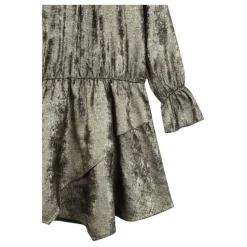 Gylden Metallic Kjole med Flæsedetaljer