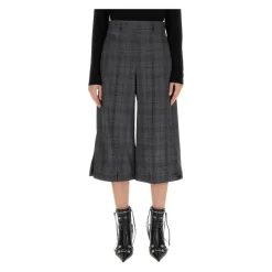 Højtaljede ternede cropped bukser med brede ben