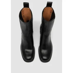 Håndlavet Sort Læderstøvle med Elastiske Indsatser