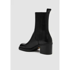 Håndlavet Sort Læderstøvle med Elastiske Indsatser