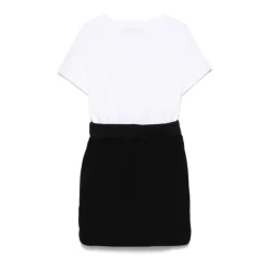 Hvid Crew Neck Kjole med Logo