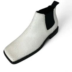 Hvid læder ankelstøvle krybdyrsmønster