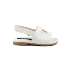 Hvide lædersandaler med udskåret DG-logo