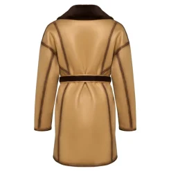 Knaplukket Vendbar Lang Frakke i Imiteret Materiale - Lys Brun