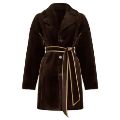 Knaplukket Vendbar Lang Frakke i Imiteret Materiale - Lys Brun