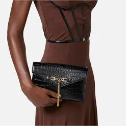 Krokodille Print Skuldertaske Sort