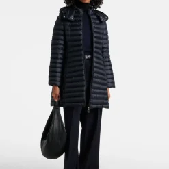 Lang Hættedunjakke Navy Blå