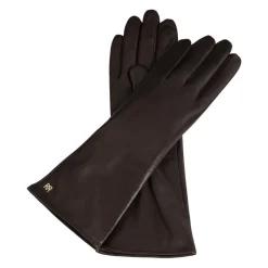 Lange mørkebrune monogramhandsker