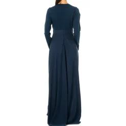 Langærmet marineblå kjole