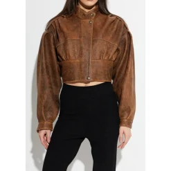 Læderjakke med stand-up krave