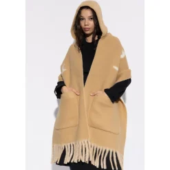 Logo Alpaca Wool Blend Hooded Scarf