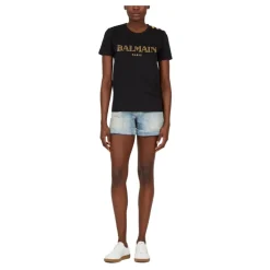 Logo print T-shirt med knapper