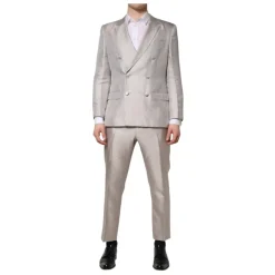 Lys Grå Jacquard Silkejakkesæt