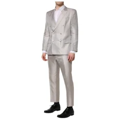 Lys Grå Jacquard Silkejakkesæt