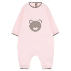 Lyserød uldromper med bjørneudsmykning