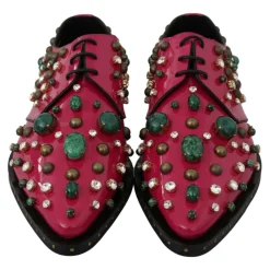 Lyserøde Krystal Læderkjole Brogue Sko