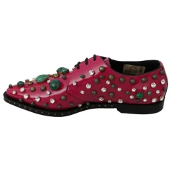 Lyserøde Krystal Læderkjole Brogue Sko