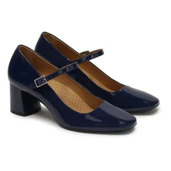 Marineblå lakerede pumps med lav hæl