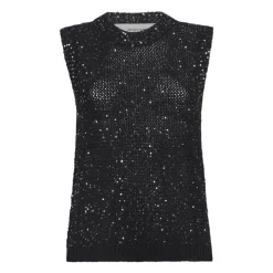 Mesh striktop med pailletter og kontrastdetaljer