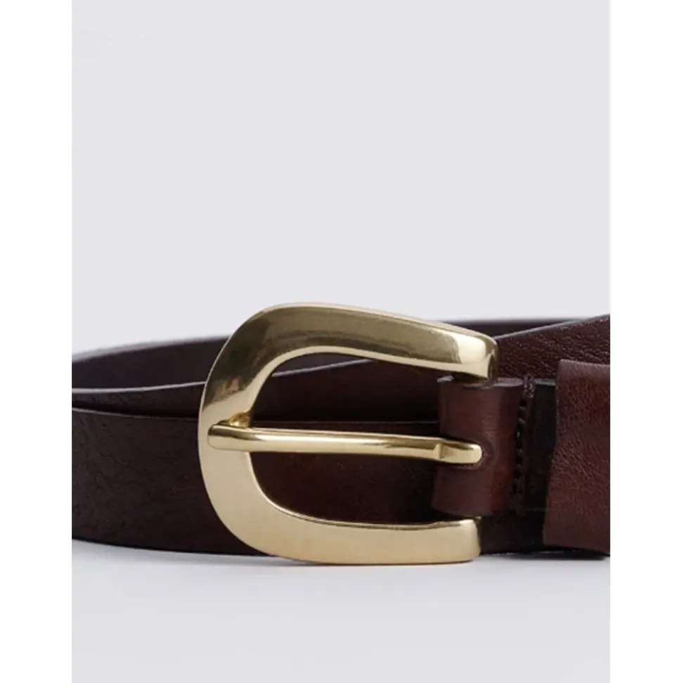 Messing Tipend Brun Læderbælte
