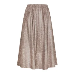 Midi Nederdel med Reptil Print og Elastisk Talje