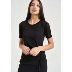 Midi-kjole i twill med rynkeeffekt