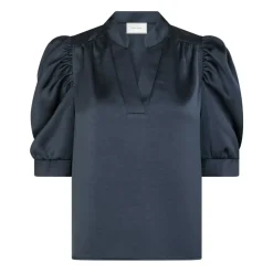 Midnight Blue Satin Bluse