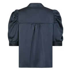 Midnight Blue Satin Bluse