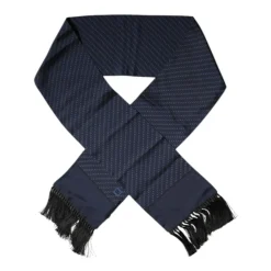 Mørkeblåt silketørklæde med frynser