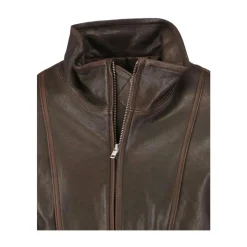 Mørkebrun læder høj hals jakke
