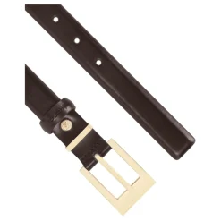 Mørkebrunt læderbælte med gul spænde