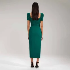 Mørkegrøn Iris Midi Kjole