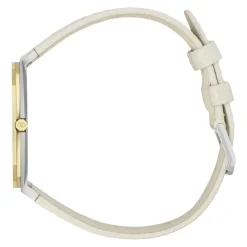 Multi-lagdelt Gylden Messing Skive med Hvidt Læderrem