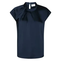 Navy Satin Drapy Bluse