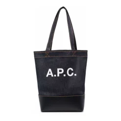 Navyblå bomuldslæder tote taske