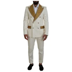 Off White Gold Stribet Tuxedo Slim Fit Suit