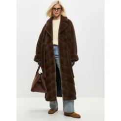 Oversized Faux Fur Coat - Brun