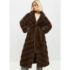 Oversized Faux Fur Coat - Brun