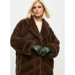 Oversized Faux Fur Coat - Brun