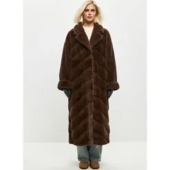 Oversized Faux Fur Coat - Brun