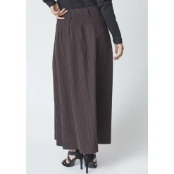 Pinstripe Plisseret Nederdel i Mørkebrun
