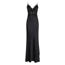 Polka Dot Satin Lace Maxi Kjole