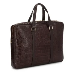 Præget brun læder computertaske