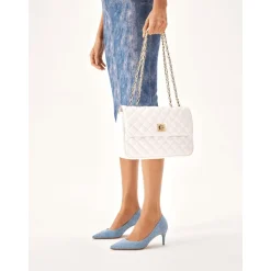 Quiltet hvid skulderkæde håndtaske