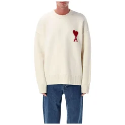 Rød Uld Crewneck Sweater med Hjerte