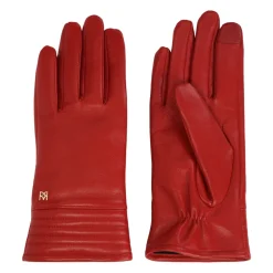Røde handsker i glat læder med iøjnefaldende quiltning