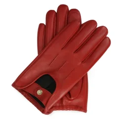 Røde læderhandsker med udskæringer